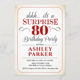 Invitation Fête surprise pour 80e anniversaire - Blanc Rouge 