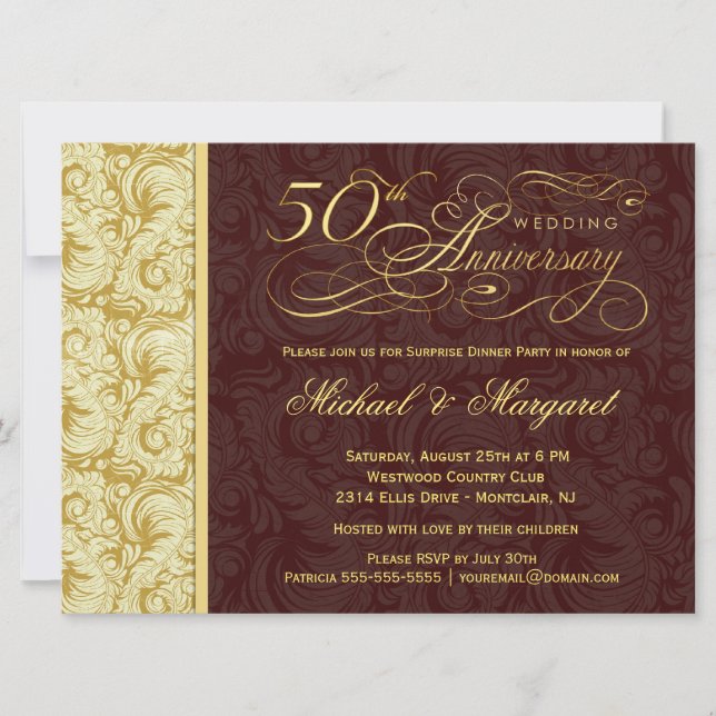 Invitation Fête surprise pour le 50e anniversaire - Damassé o (Devant)
