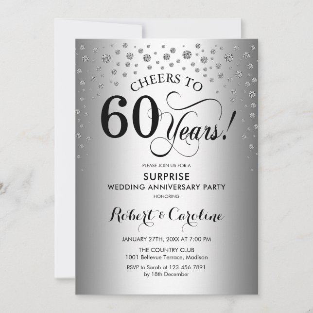 Invitation Fête surprise pour le 60e anniversaire de mariage  (Devant)