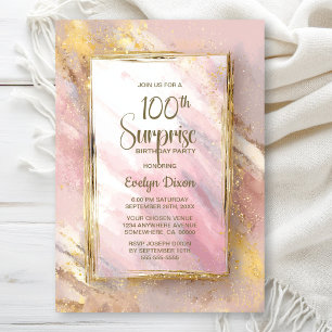 Invitation Fête surprise pour les 100 ans en or rose