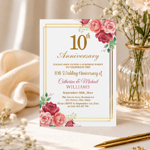 Invitation Fête surprise pour les 10 ans de mariage Cadre en