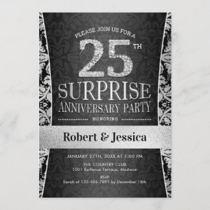 Invitation Fête surprise pour les 25 ans - Argent
