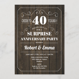 Invitation Fête surprise pour les 40 ans - Bois rustique