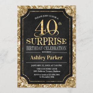 Invitation Fête surprise pour les 40 ans - Noir Or