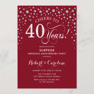Invitation Fête surprise pour les 40 ans - Rouge Argent