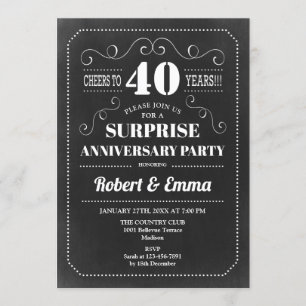 Invitation Fête surprise pour les 40 ans - Tableau noir