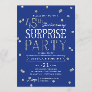Invitation Fête surprise pour les 45 ans avec confettis paill