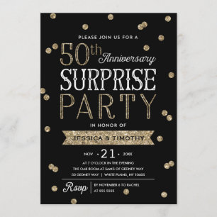 Invitation Fête surprise pour les 50 ans avec confettis paill