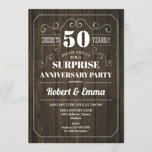 Invitation Fête surprise pour les 50 ans - Bois rustique