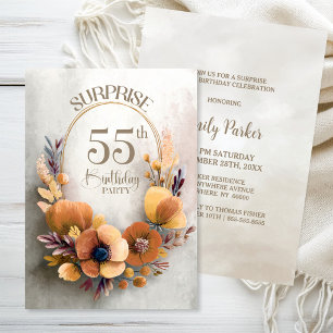 Invitation Fête surprise pour les 55 ans aux fleurs d'orange
