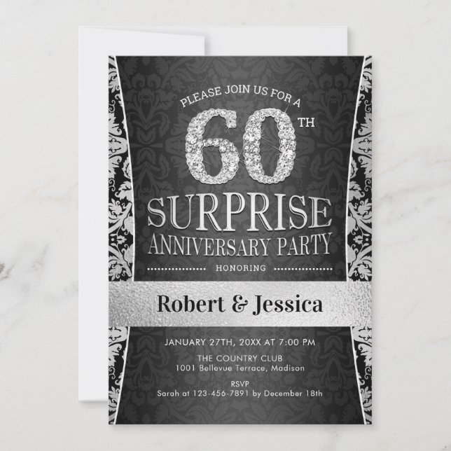 Invitation Fête surprise pour les 60 ans - Argent (Devant)
