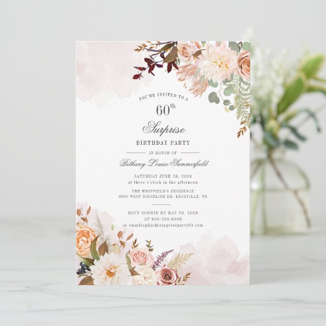 Invitation Fête surprise pour un 60ème anniversaire, écriture (Debout devant)
