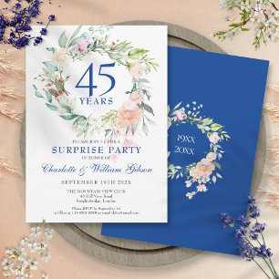 Invitation Fête surprise Roses Guirlande 45e 65e Anniversaire