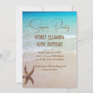 Invitation Fête Surprise sur la Scène de Plage Âge Personnali