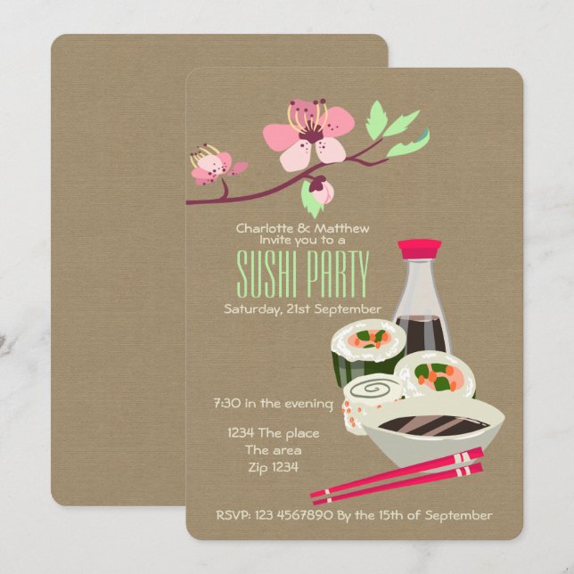 Invitation Fête Sushi Facile Personnaliser Le Thème Japonais (Devant / Derrière)