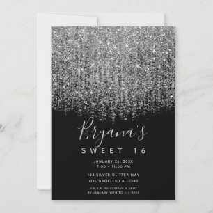 Invitation Fête Sweet 16 Pailleté Argent et Noir Étincelant