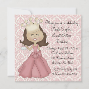 Invitation Fête Sweet 16 Princesse Damassé Rose