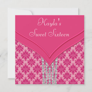 Invitation Fête Sweet 16 Rose Chaud Damassé