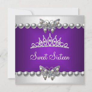 Invitation Fête Sweet Sixteen 16 ans Papillon Violet Blanc