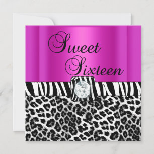 Invitation Fête Sweet Sixteen 16 Zèbre Rose Chaud Léopard