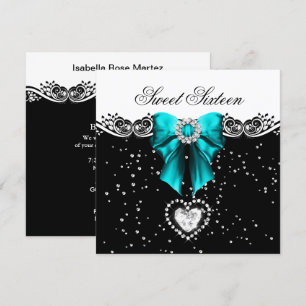 Invitation Fête Sweet Sixteen Bleu Canard 16 Ans