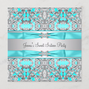 Invitation Fête Sweet Sixteen Bleu sarcelle argenté