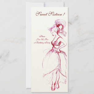 Invitation FÊTE SWEET SIXTEEN, feutre crème rose rouge