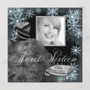 Invitation Fête Sweet Sixteen Photo Flocon de Neige Bleu Hive