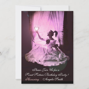 Invitation FÊTE SWEET SIXTEEN, Rouge Rose Rubis Monogramme No