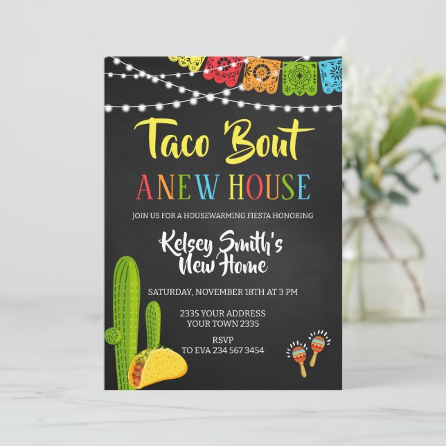 Invitation Fête Taco : une pendaison de crémaillère (Debout devant)