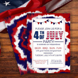 Invitation Fête tendance Rouge, Blanc & Bleu 4 juillet