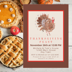Invitation Fête Thanksgiving Turquie Aquarelle