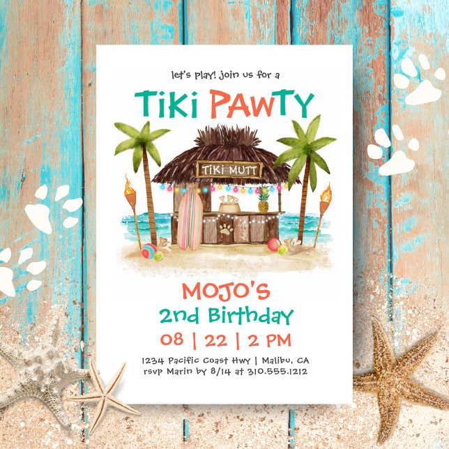 Invitation Fête Tiki Tropicale sur la Plage pour Chiens (Créateur téléchargé)