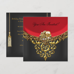 Invitation Fête Toutes les occasions Élégant Rouge Or Noir