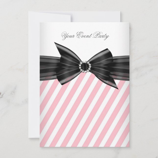 Invitation Fête Toutes Occasion Rose Noir Blanc Blancs (Devant)