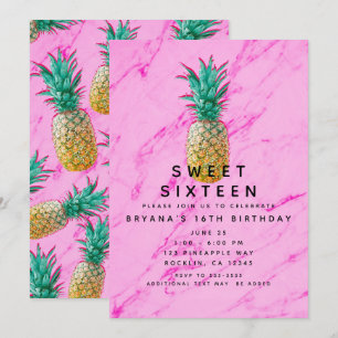 Invitation Fête Tropicale Ananas & Marbre Rose pour les 16 an