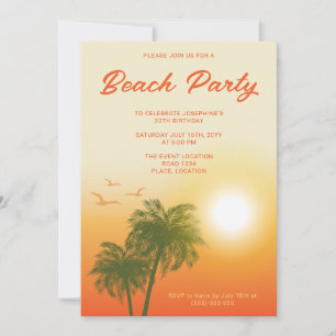 Invitation Fête Tropicale de Plage au Coucher du Soleil Palmi