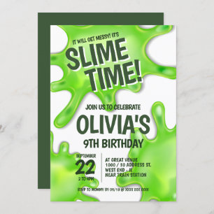 Invitation Fête verte Slime Anniversaire