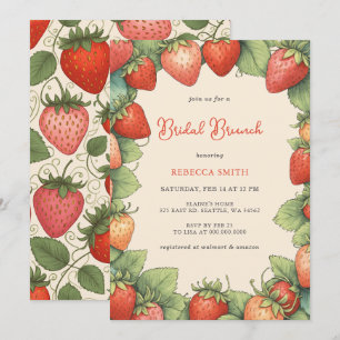 Invitation Fête vintage de brunch de la fraise