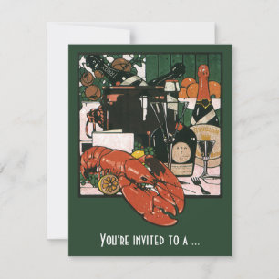 Invitation Fête vintage de homard avec Champagne, Soirée élég
