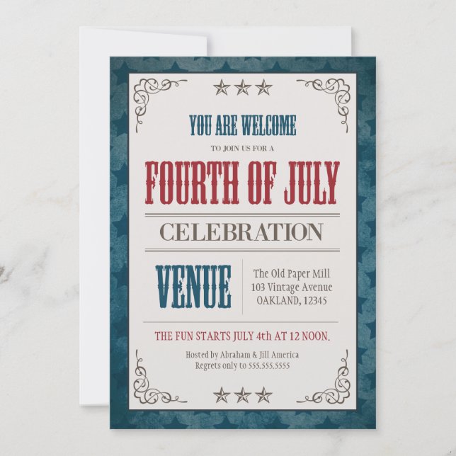 Invitation Fête Vintage du 4 juillet (Devant)