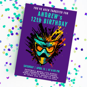 Invitation Fête violette de projection de paintball coloré Co