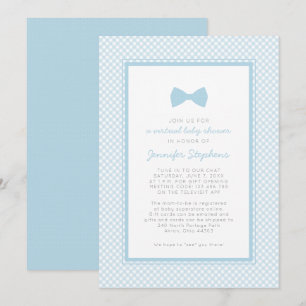 Invitation Fête virtuelle de bébé avec noeud papillon bleu à 