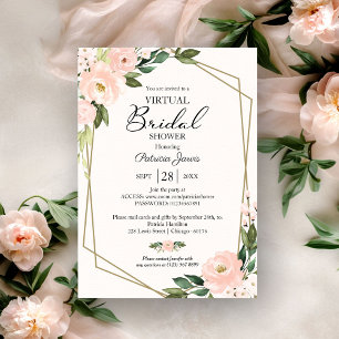 Invitation Fête virtuelle de mariage géométrique floral rose
