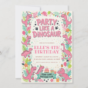 Invitation fêter comme un anniversaire de dinosaure rose dino