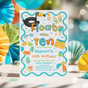 Invitation Fêter Dix Ans à la Piscine en Été pour les 10 Ans