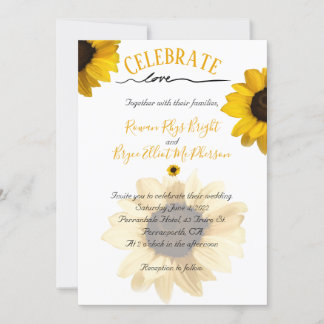Invitation Fêter l'amour Tournesol jaune doré