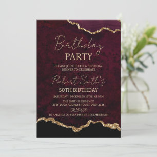 Invitation Fêter l'anniversaire Agate Bourgogne et Or