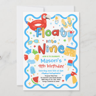 Invitation Fêter neuf ans à la piscine l'été Fête d'anniversa
