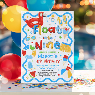 Invitation Fêter neuf ans à la piscine l'été Fête d'anniversa